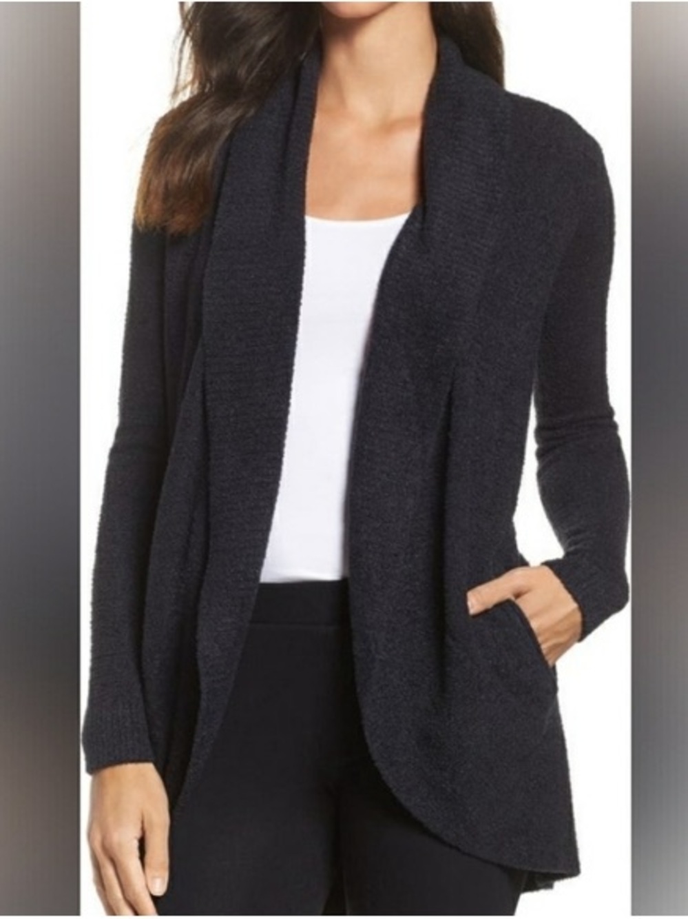 Barefoot Dreams Navy Open-Front Draped Shawl Cardigan